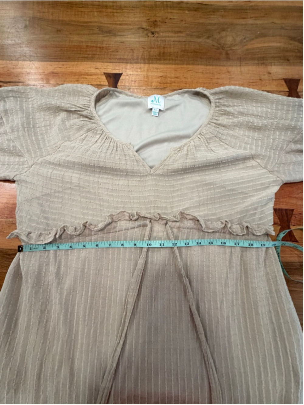 The Mint boho Neutral Textured Gauze Bishop Sleeve Tiered Ruffle Cottagecor - Picture 11 of 14